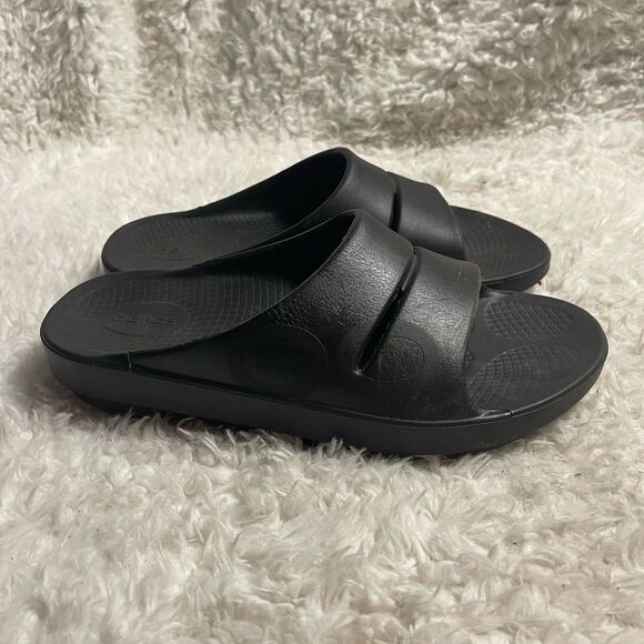 OOFOS OOahh Recovery Slides Sport Flex Black Sandals M SZ9 W SZ11 - Picture 1 of 9
